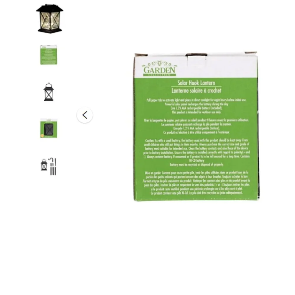 NEW IN BOX GARDEN COLLECTION 2-PACK SOLAR HOOK BLACK GARDEN LANTERNS/LIGHTS